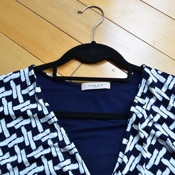 Gilli Faux Wrap Dress Size M Black White - Picture 2 of 10